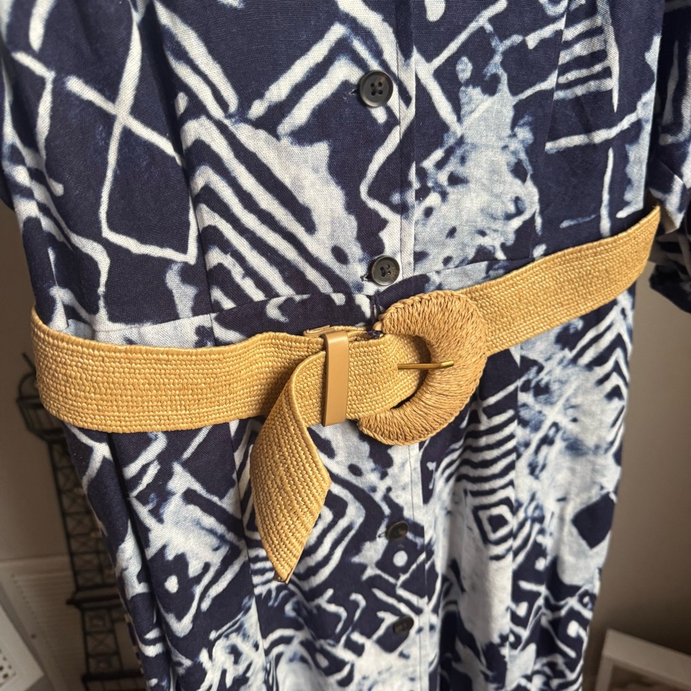 NWT Donna Karan New York LINEN-BLEND PRINTED MIDI SHIRT DRESS Sz 6 - Picture 12 of 16